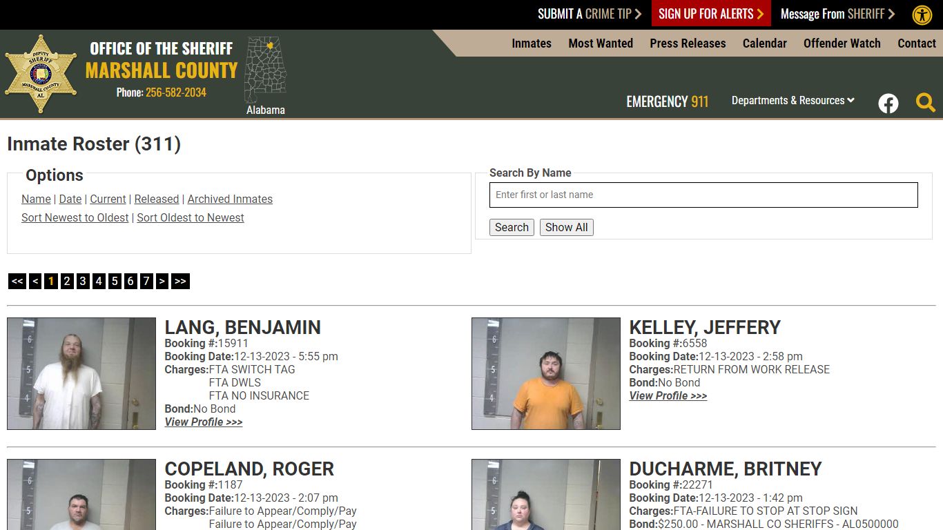 Inmate Roster - Current Inmates Booking Date Descending - Marshall ...